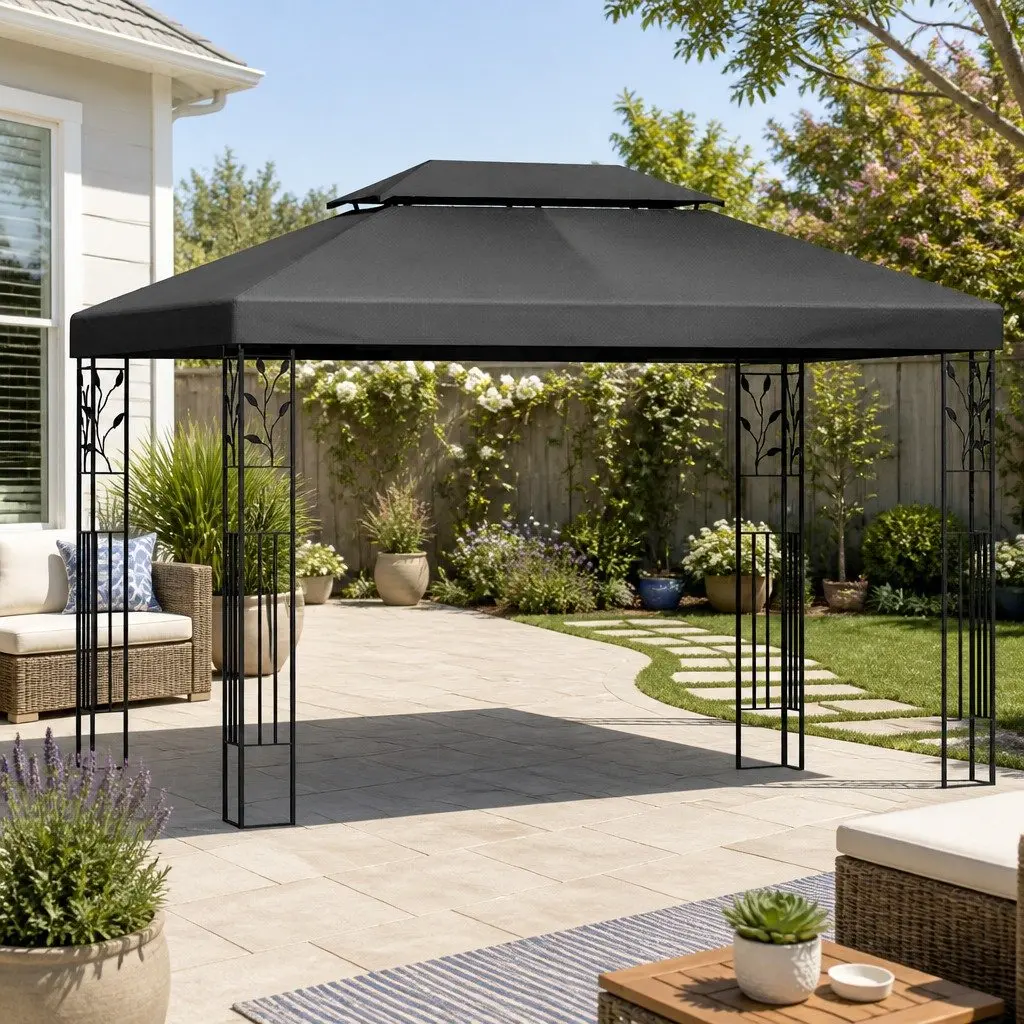 Gazebo 4x3m Marquee Outdoor Wedding Party Event Tent Home Shade Grey Iron Art