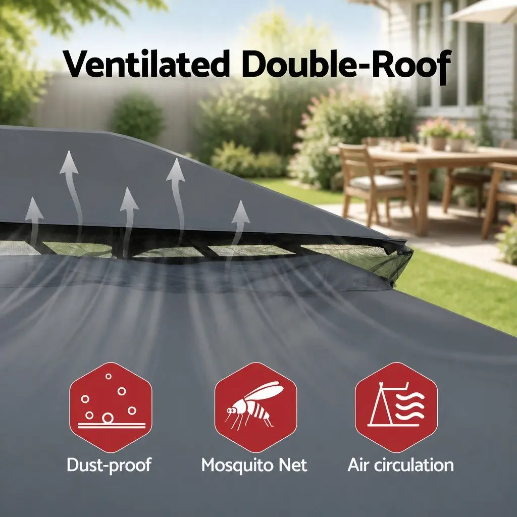 Gazebo Steel Frame 3x4m Grey Outdoor Canopy Patio Tent with Mosquito Mesh Curtains