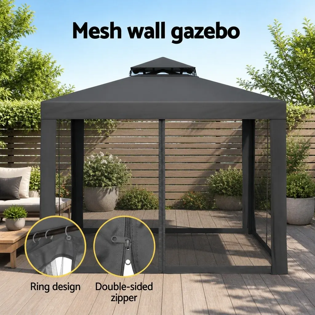 Gazebo Marquee 3m Outdoor Event Tent Camping Party Mesh Wall Canopy Grey