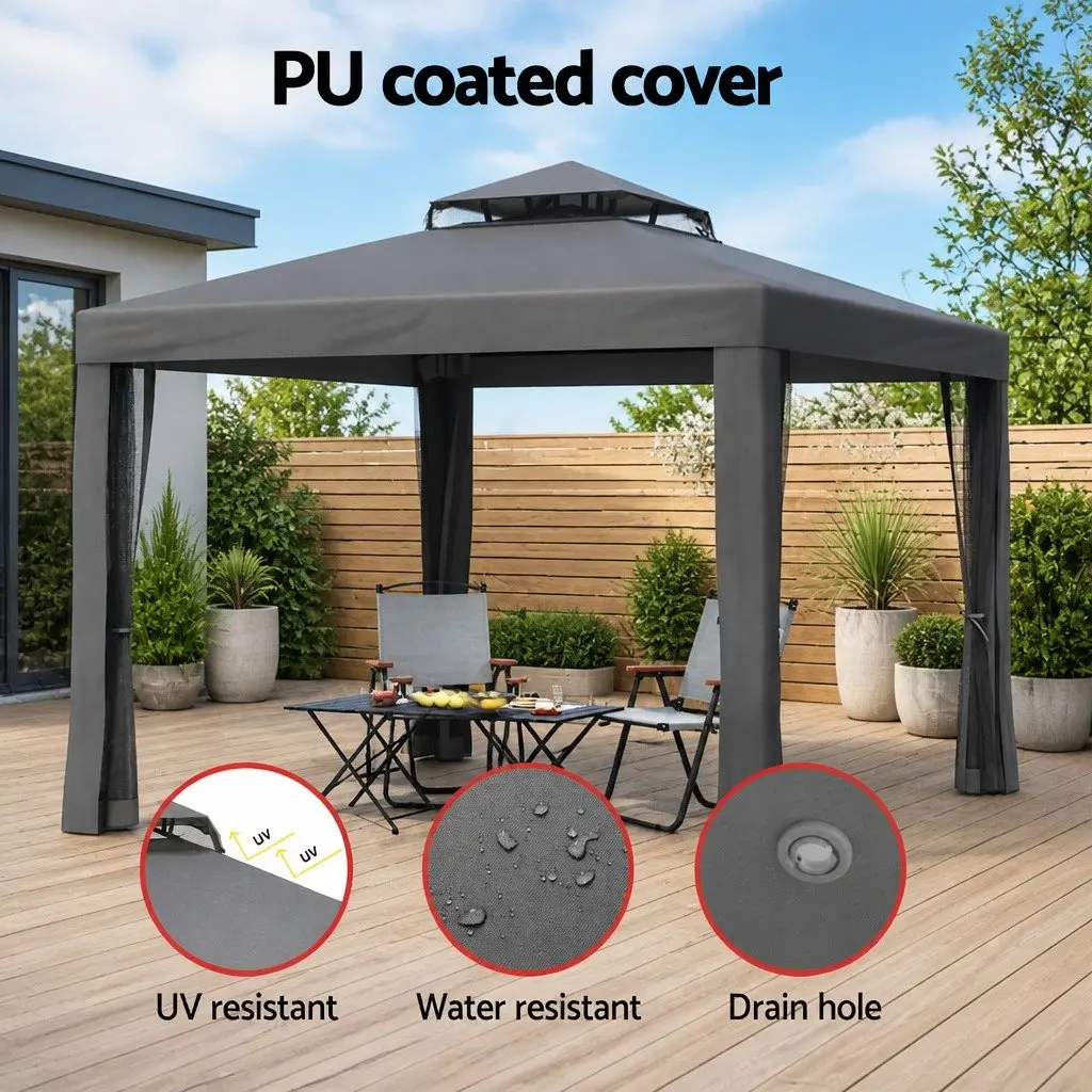 Gazebo Marquee 3m Outdoor Event Tent Camping Party Mesh Wall Canopy Grey