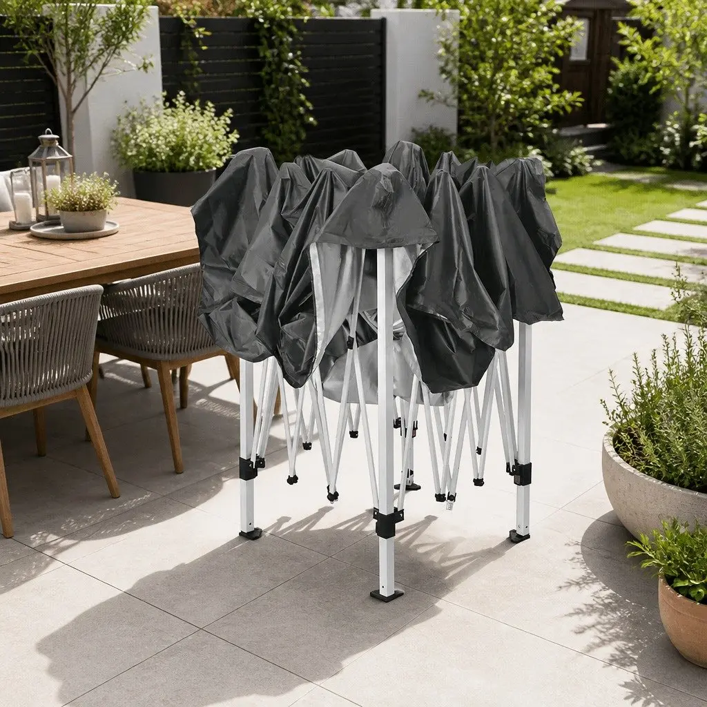 Pop Up Gazebo Canopy 3x3m Waterproof Grey with Mesh Walls and Zipped Entrances