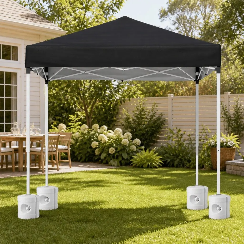 Outdoor Gazebo Powder-coated Steel Frame 2x2m Adjustable Height Black or White