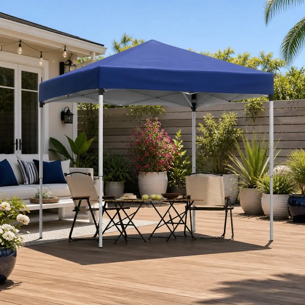 Gazebo Powder-coated Steel 2x2m Blue White with Silver-coated Oxford Fabric and Adjustable Height