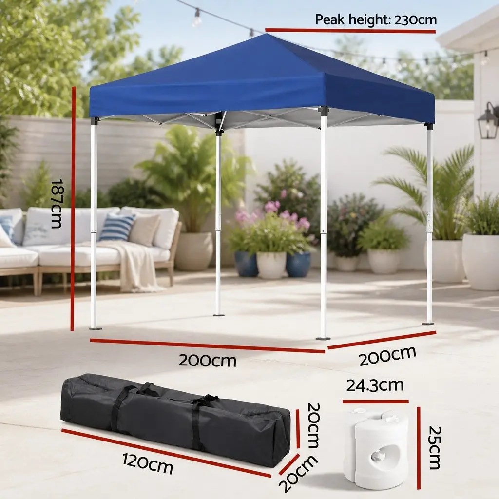 Gazebo Powder-coated Steel 2x2m Blue White with Silver-coated Oxford Fabric and Adjustable Height