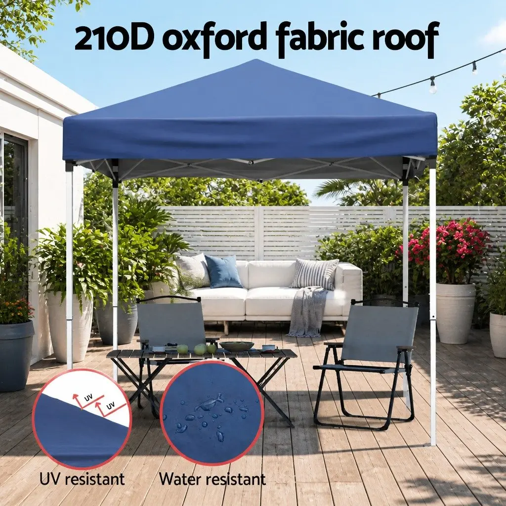 Gazebo Powder-coated Steel 2x2m Blue White with Silver-coated Oxford Fabric and Adjustable Height