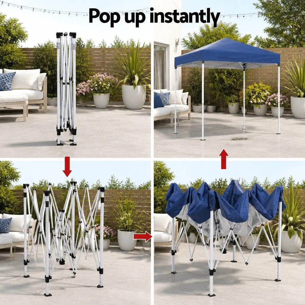 Gazebo Powder-coated Steel 2x2m Blue White with Silver-coated Oxford Fabric and Adjustable Height