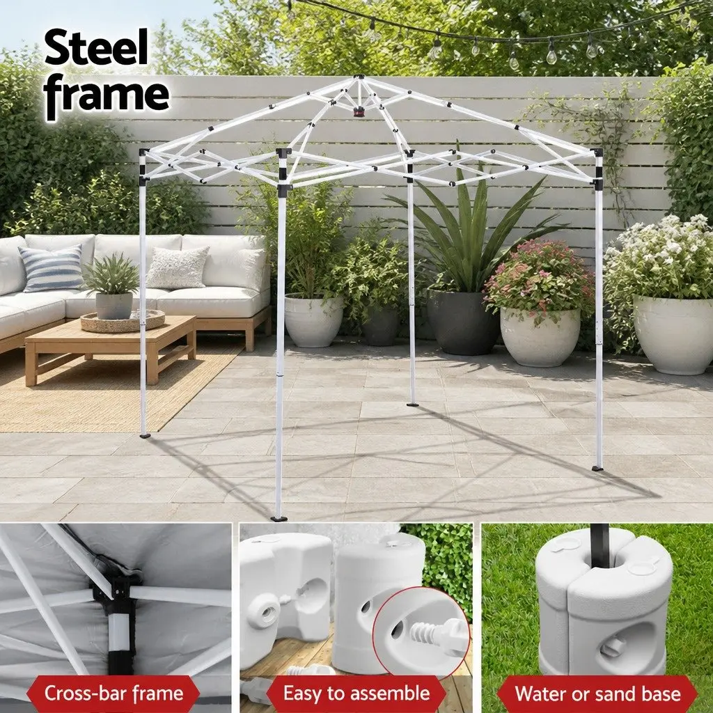 Gazebo Powder-coated Steel 2x2m Blue White with Silver-coated Oxford Fabric and Adjustable Height