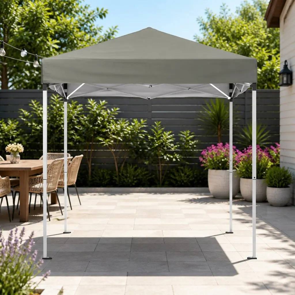 Garden Canopy 2x2m Adjustable Height Outdoor Shade with Four Base Pods Grey Powder Coated Steel Frame UV Water Resistant