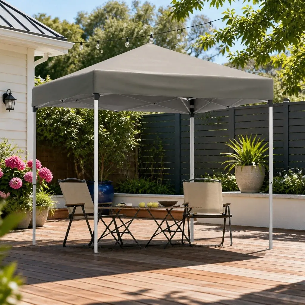 Garden Canopy 2x2m Adjustable Height Outdoor Shade with Four Base Pods Grey Powder Coated Steel Frame UV Water Resistant