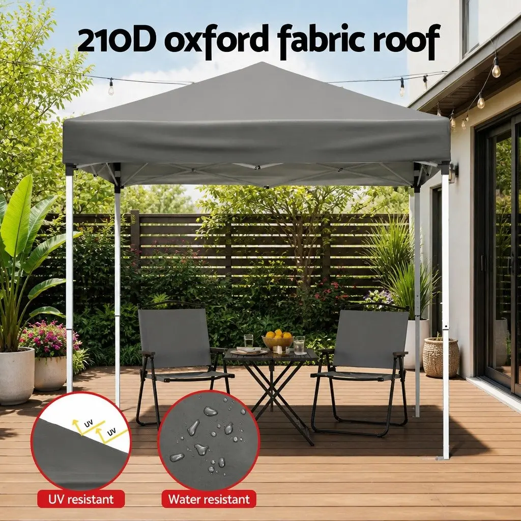 Garden Canopy 2x2m Adjustable Height Outdoor Shade with Four Base Pods Grey Powder Coated Steel Frame UV Water Resistant