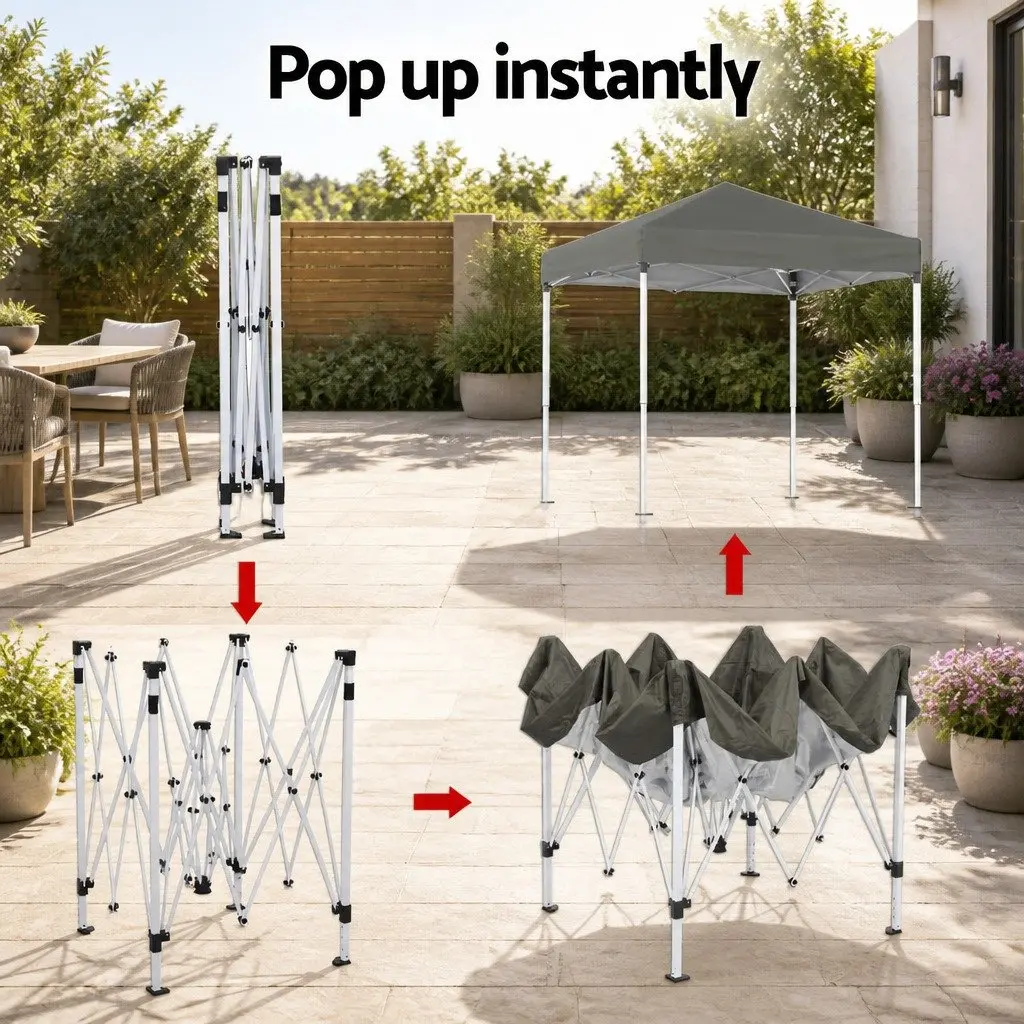 Garden Canopy 2x2m Adjustable Height Outdoor Shade with Four Base Pods Grey Powder Coated Steel Frame UV Water Resistant