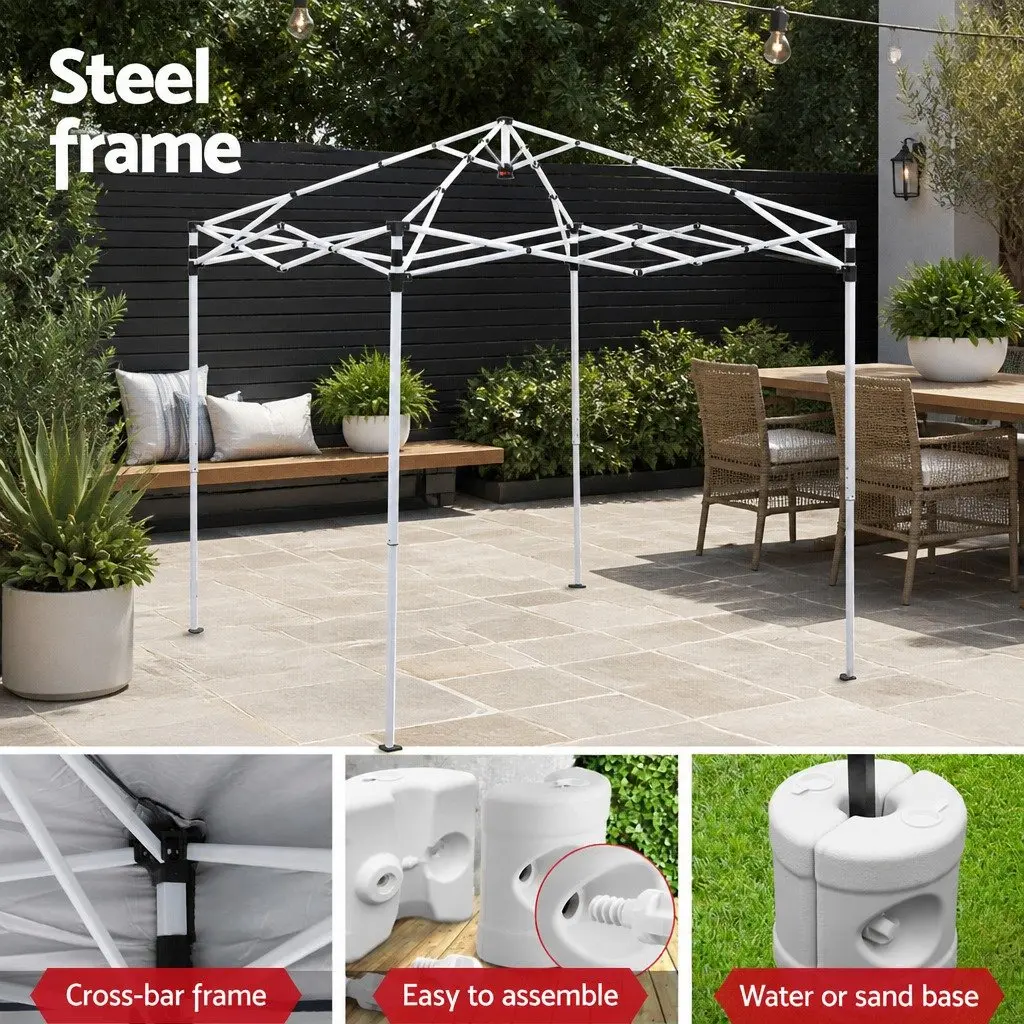Garden Canopy 2x2m Adjustable Height Outdoor Shade with Four Base Pods Grey Powder Coated Steel Frame UV Water Resistant