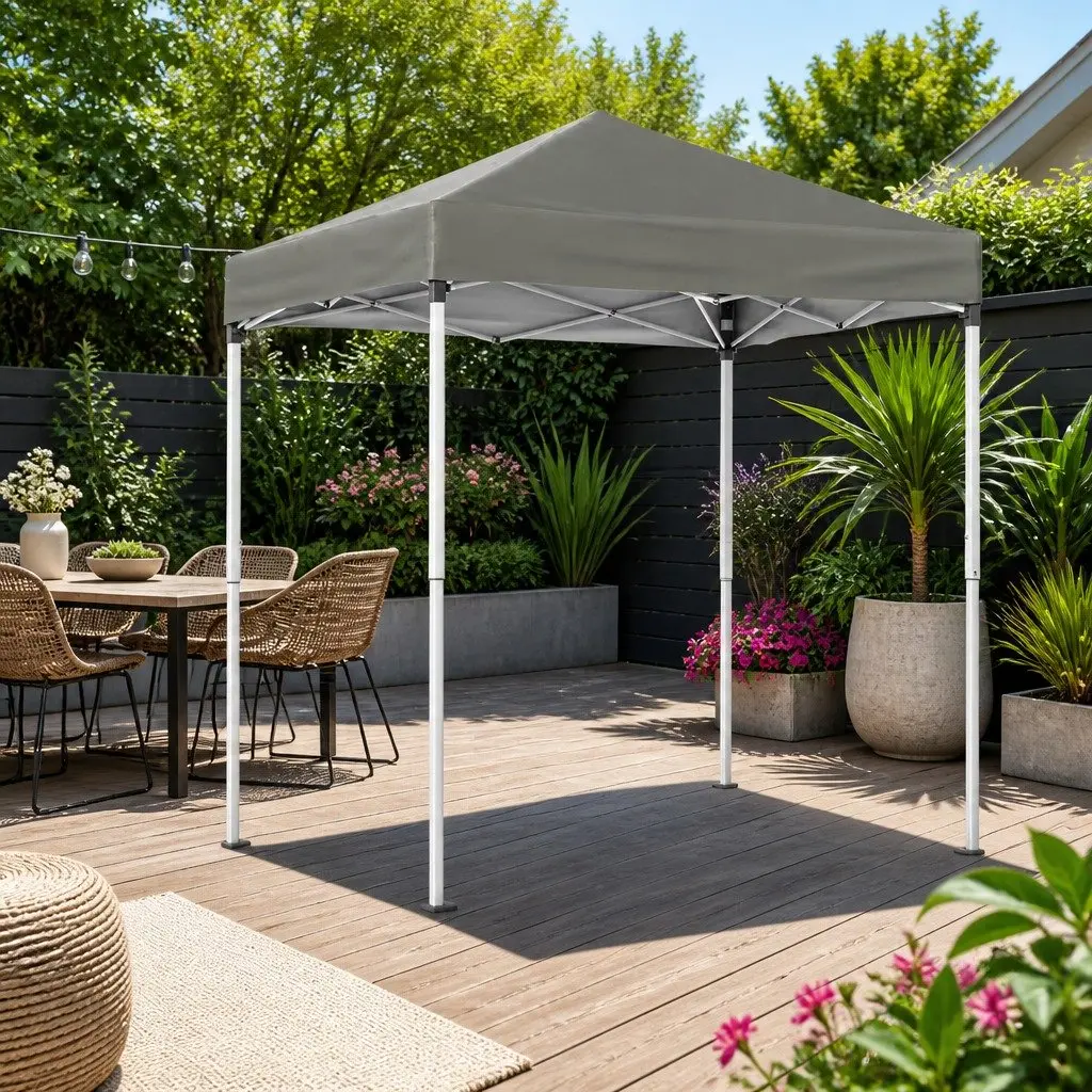 Garden Canopy 2x2m Adjustable Height Outdoor Shade with Four Base Pods Grey Powder Coated Steel Frame UV Water Resistant