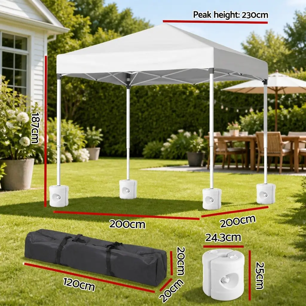 Outdoor Gazebo Steel Frame 2x2m White Canopy Shade with 4 Base Pods