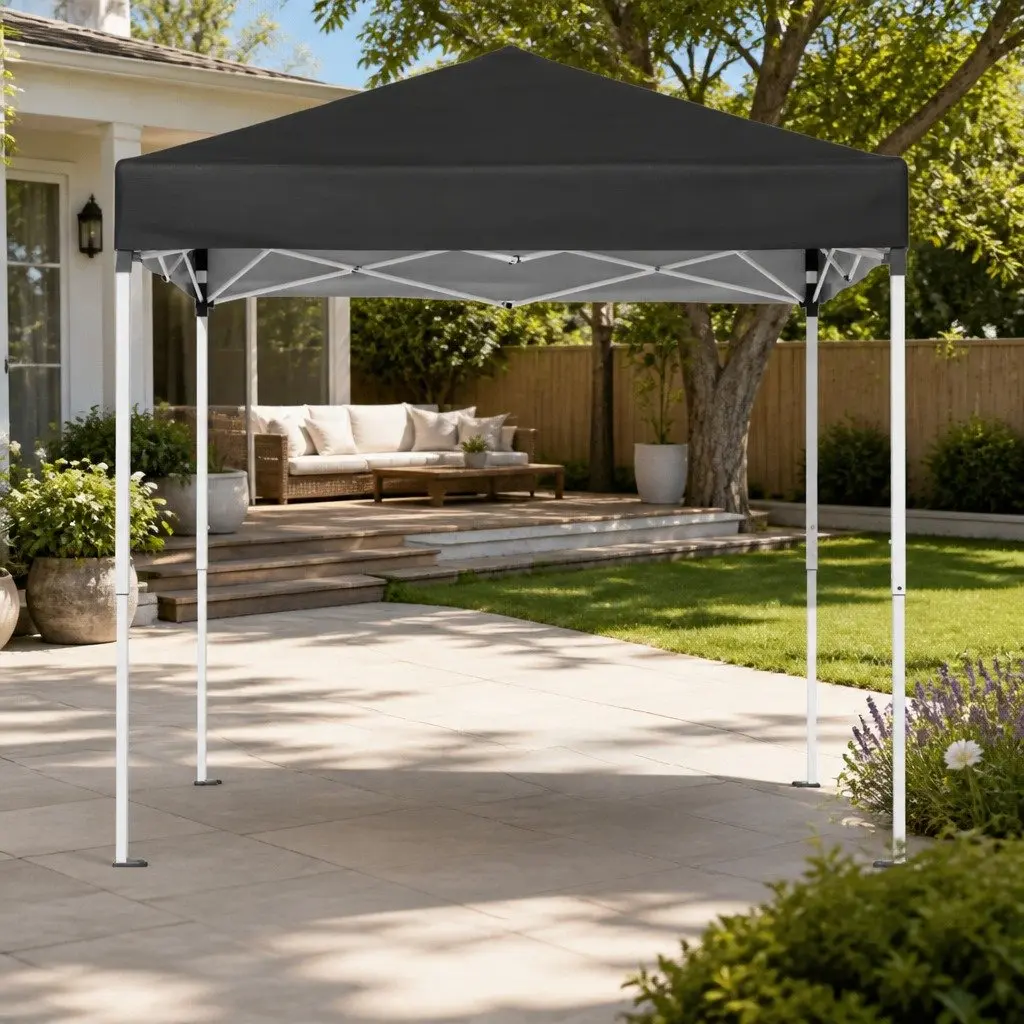 Gazebo Powder-Coated Steel Frame 2x2m Adjustable Height Black Canopy