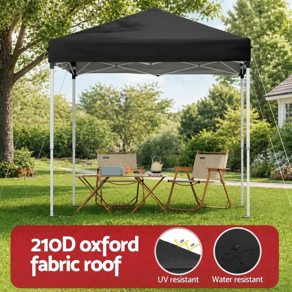 Gazebo Powder-Coated Steel Frame 2x2m Adjustable Height Black Canopy