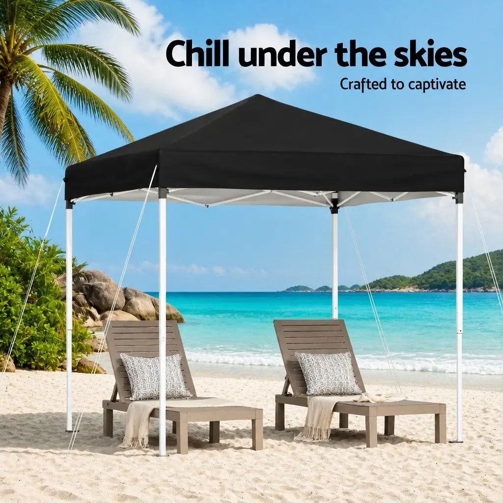 Gazebo Powder-Coated Steel Frame 2x2m Adjustable Height Black Canopy