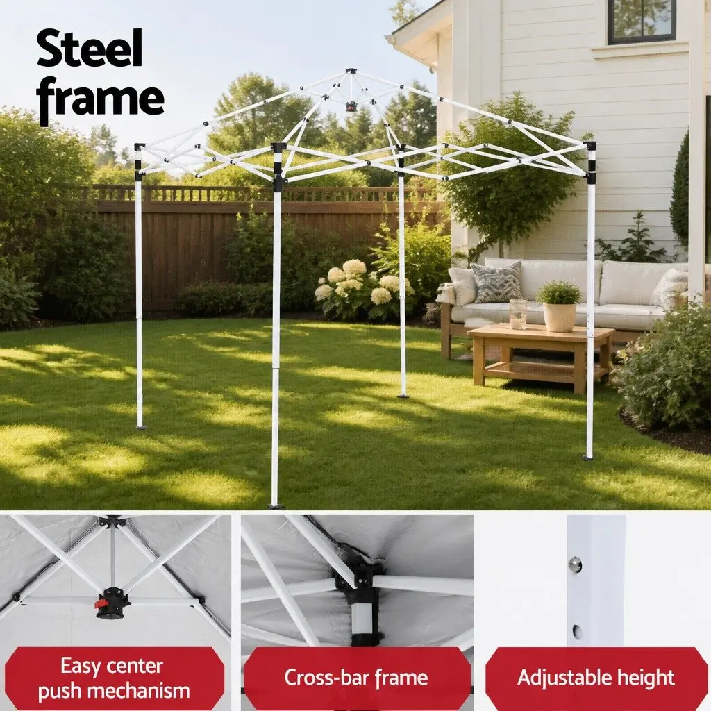 Gazebo Powder-Coated Steel Frame 2x2m Adjustable Height Black Canopy