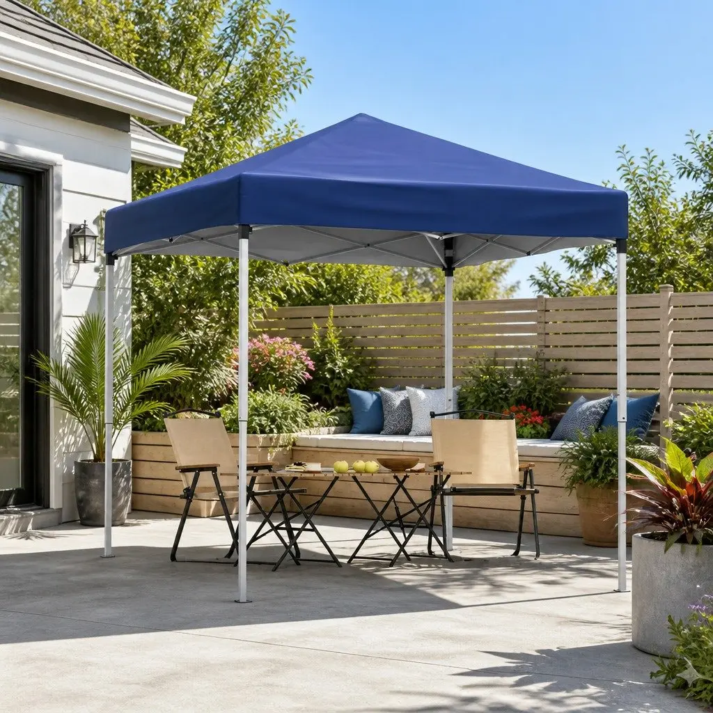 Portable Gazebo 2x2m Powder-Coated Steel Adjustable Height Blue Outdoor Canopy Garden Shade