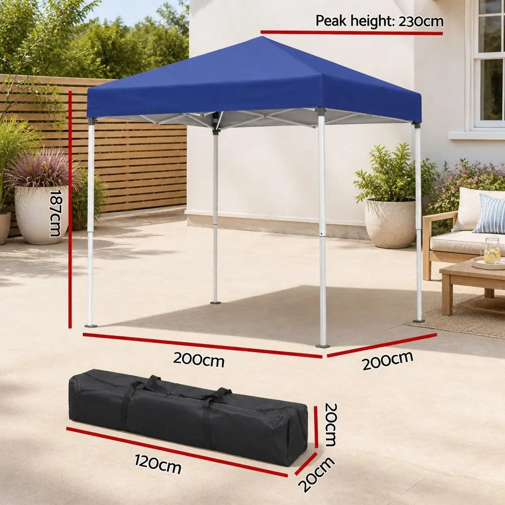 Portable Gazebo 2x2m Powder-Coated Steel Adjustable Height Blue Outdoor Canopy Garden Shade