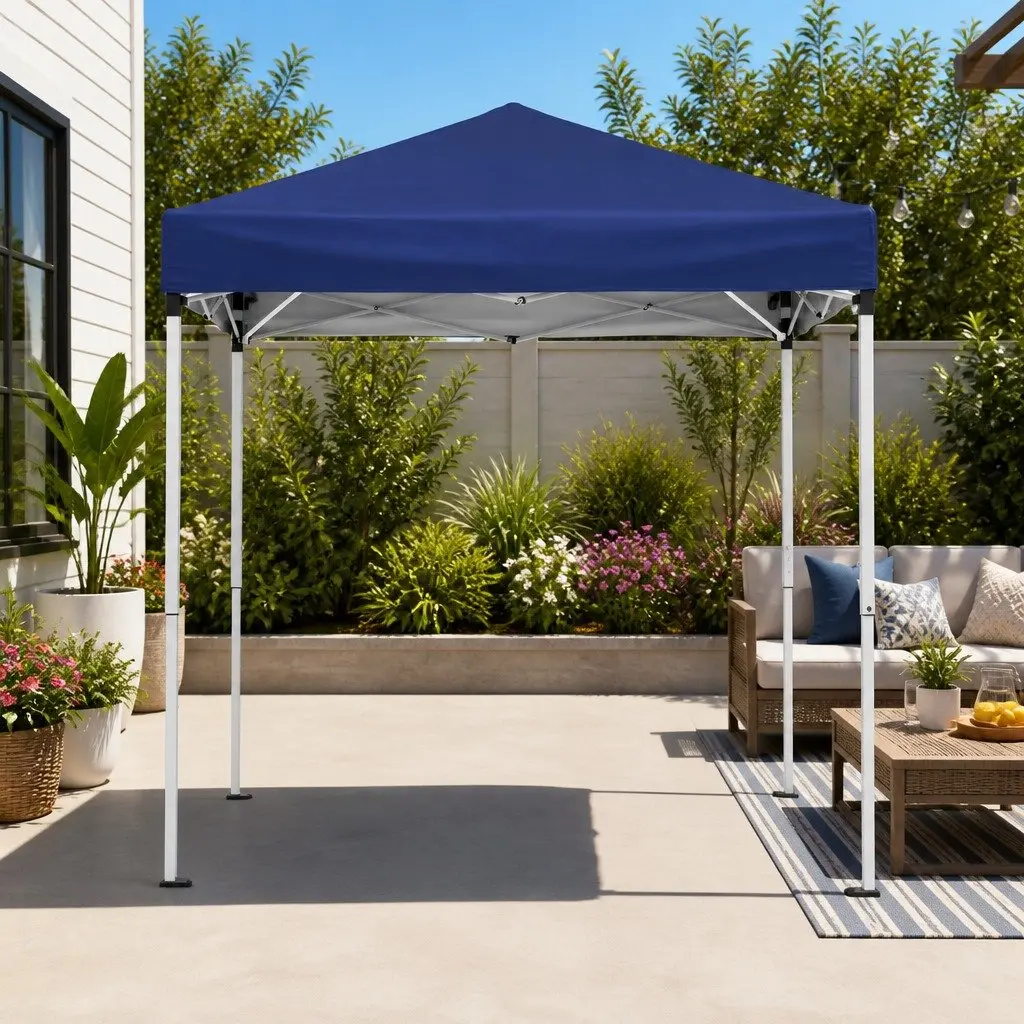 Portable Gazebo 2x2m Powder-Coated Steel Adjustable Height Blue Outdoor Canopy Garden Shade