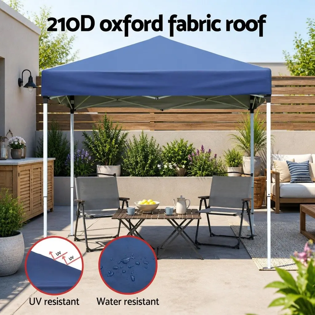 Portable Gazebo 2x2m Powder-Coated Steel Adjustable Height Blue Outdoor Canopy Garden Shade