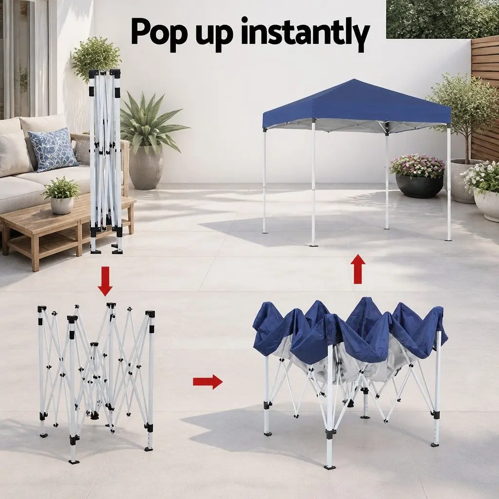 Portable Gazebo 2x2m Powder-Coated Steel Adjustable Height Blue Outdoor Canopy Garden Shade