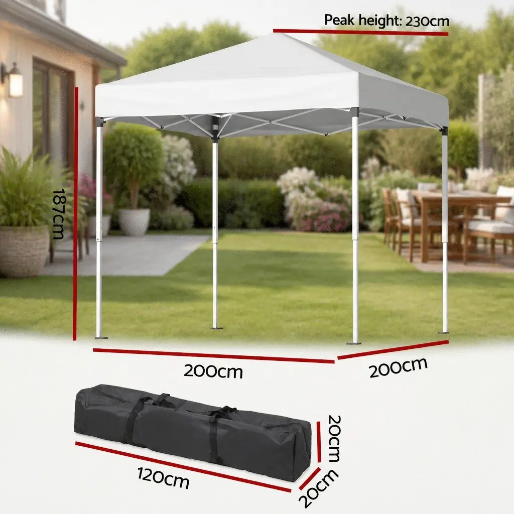 White Canopy Gazebo 2x2m Portable Outdoor Shelter Adjustable Height Powder Coated Steel Frame Garden Marquee