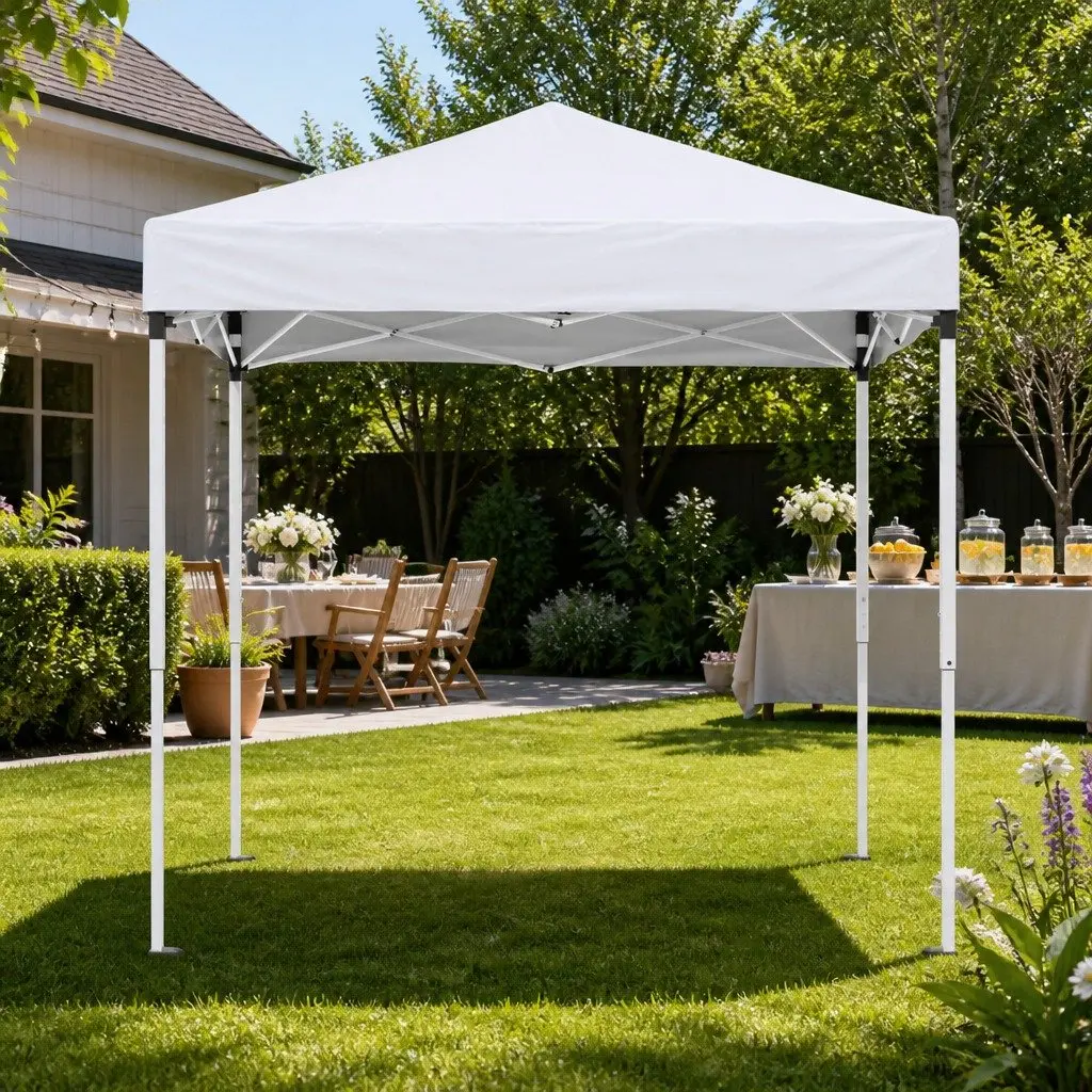 White Canopy Gazebo 2x2m Portable Outdoor Shelter Adjustable Height Powder Coated Steel Frame Garden Marquee