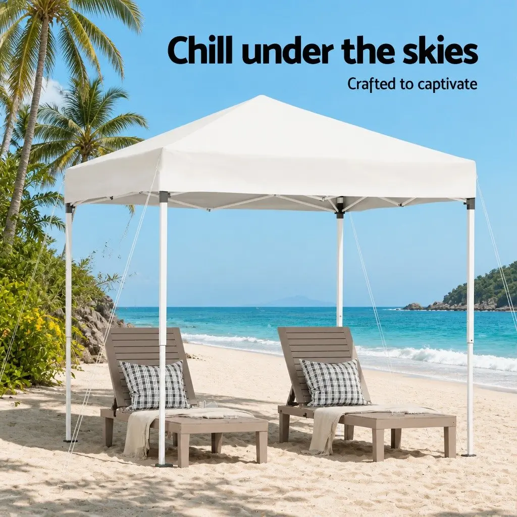 White Canopy Gazebo 2x2m Portable Outdoor Shelter Adjustable Height Powder Coated Steel Frame Garden Marquee
