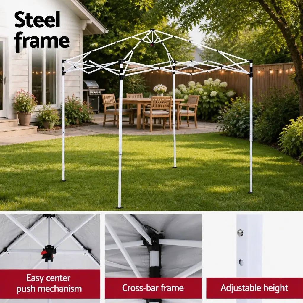 White Canopy Gazebo 2x2m Portable Outdoor Shelter Adjustable Height Powder Coated Steel Frame Garden Marquee