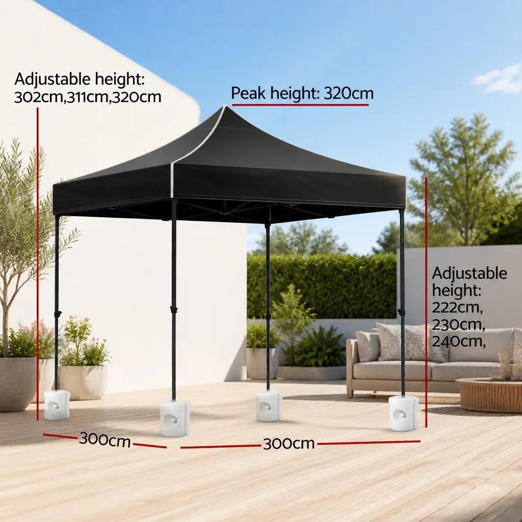 Pop Up Gazebo 3x3m Folding Marquee Tent Canopy Black