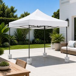 Pop Up Gazebo 3x3m Folding Canopy Outdoor Marquee Tent Shade White with 4 Base