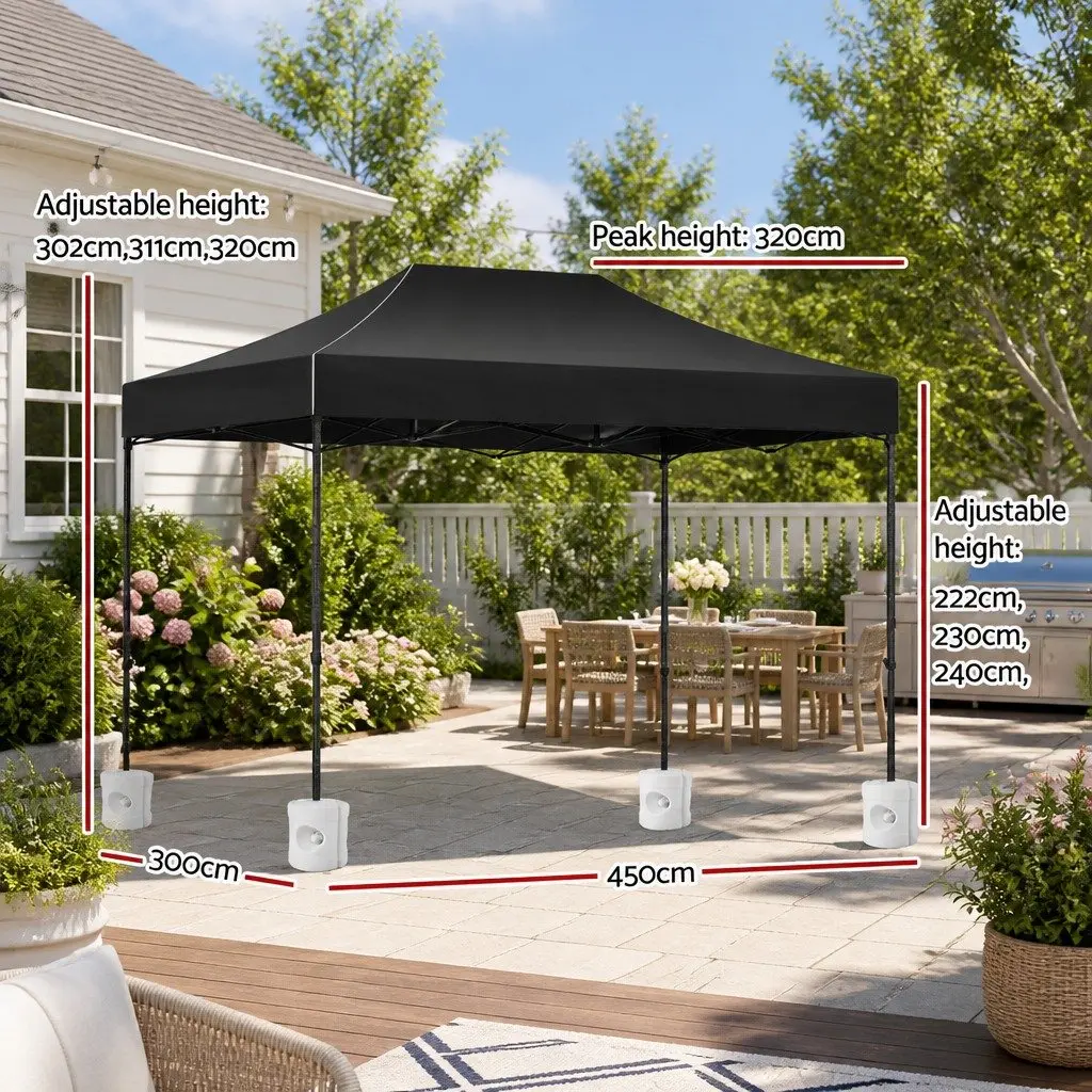 Pop Up Gazebo 3x4.5m Folding Canopy Tent Black