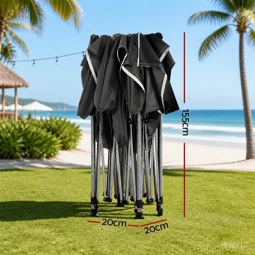 Pop Up Gazebo Canopy Tent 3x6m Folding Black 500D Oxford Fabric Powder Coated Steel Frame with 4 Base Pods
