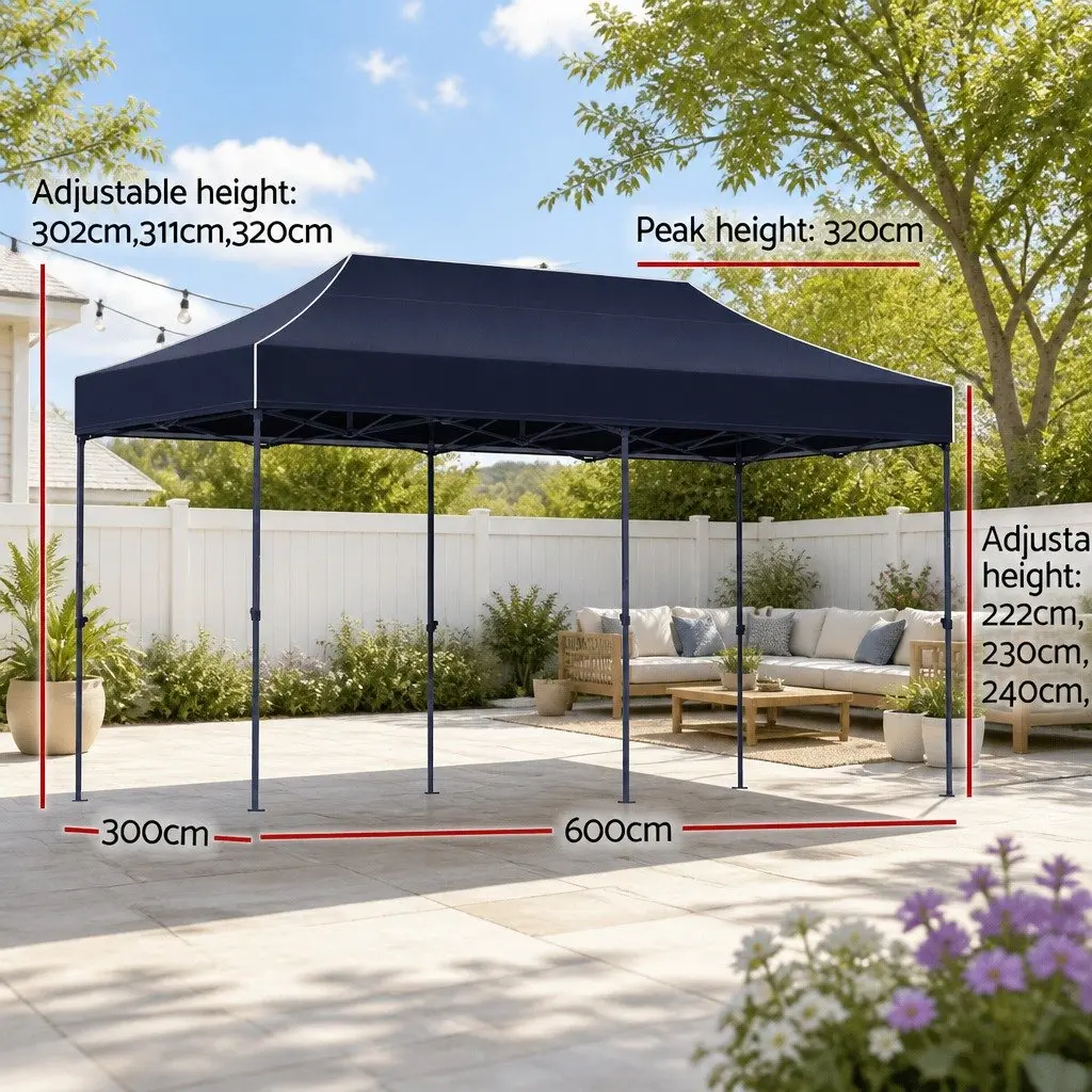 Pop Up Gazebo 3x6m Oxford Fabric Navy Outdoor Canopy Tent with 4 Base Pods