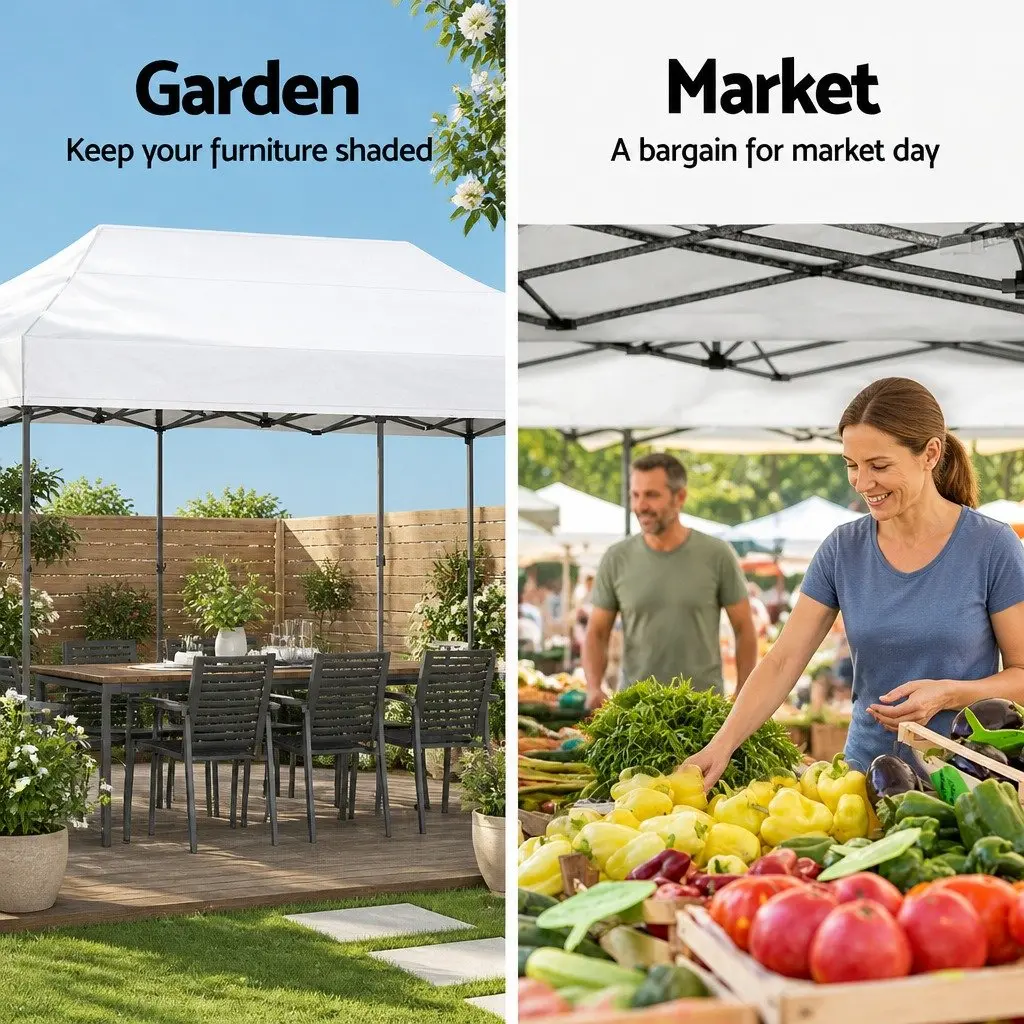 Pop Up Gazebo Canopy Tent 3x6m White 500D Oxford Fabric with Steel Frame and 4 Base Pods