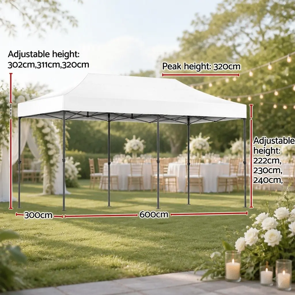 Pop Up Gazebo Tent 3x6m 500D Oxford Fabric White Outdoor Canopy Garden Shade