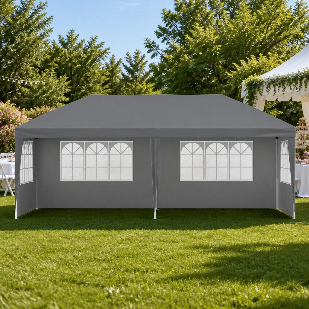 Pop Up Gazebo Steel 3x6m Grey Waterproof UV-resistant Canopy with Removable Mesh Panels