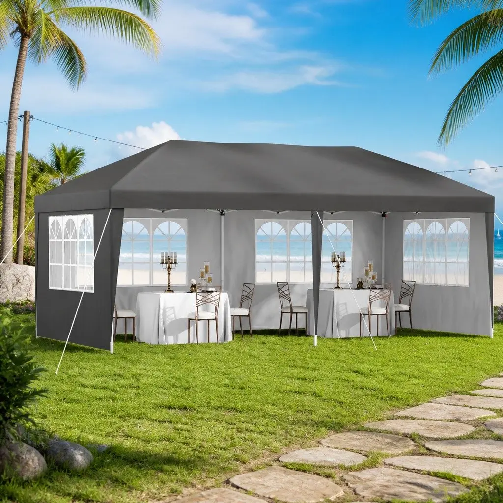 Pop Up Gazebo Steel 3x6m Grey Waterproof UV-resistant Canopy with Removable Mesh Panels