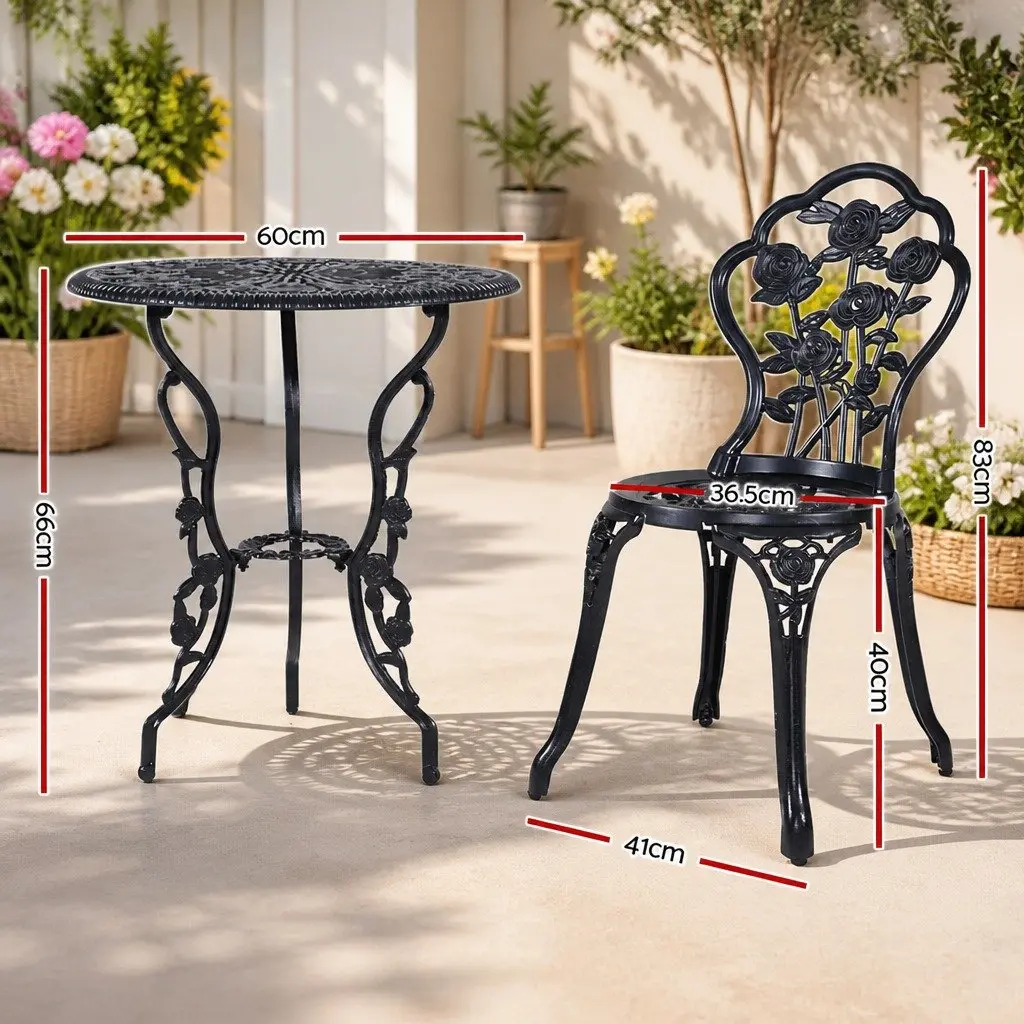 Outdoor Bistro Set Cast Aluminium and Cast Iron 3 Piece Black