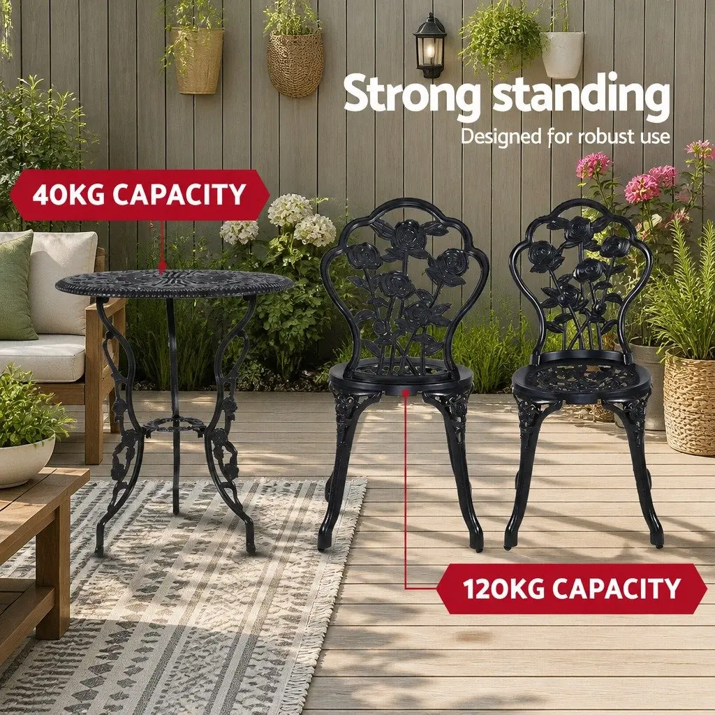 Outdoor Bistro Set Cast Aluminium and Cast Iron 3 Piece Black