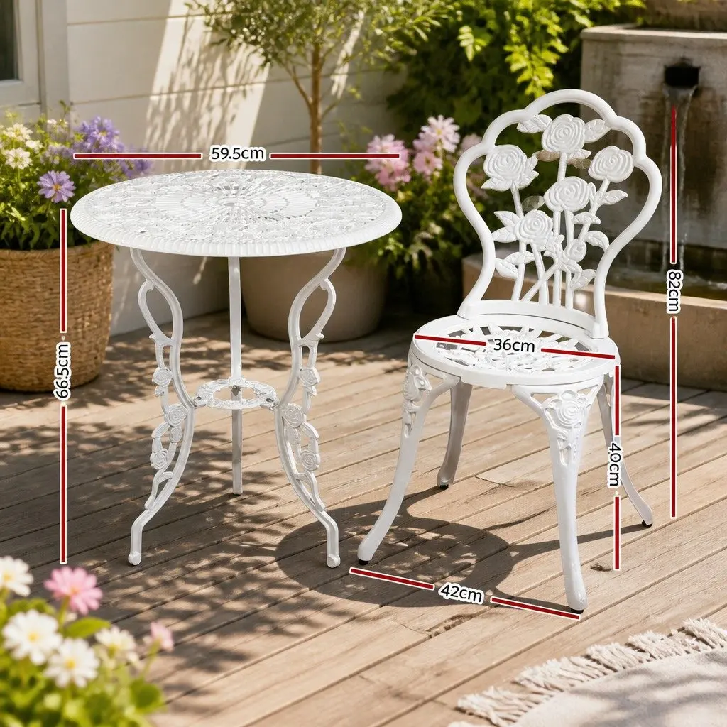 3-Piece Outdoor Bistro Set Garden Patio Furniture Chairs Table White