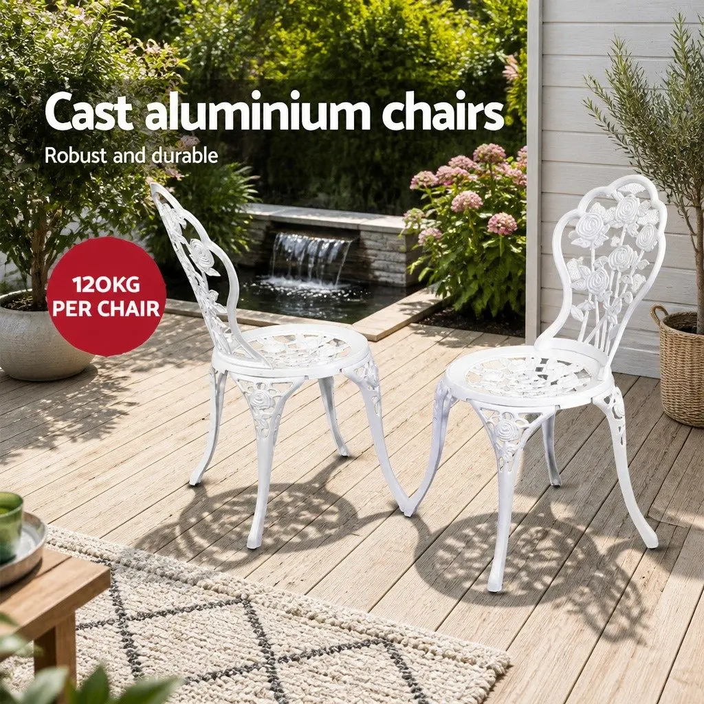 3-Piece Outdoor Bistro Set Garden Patio Furniture Chairs Table White
