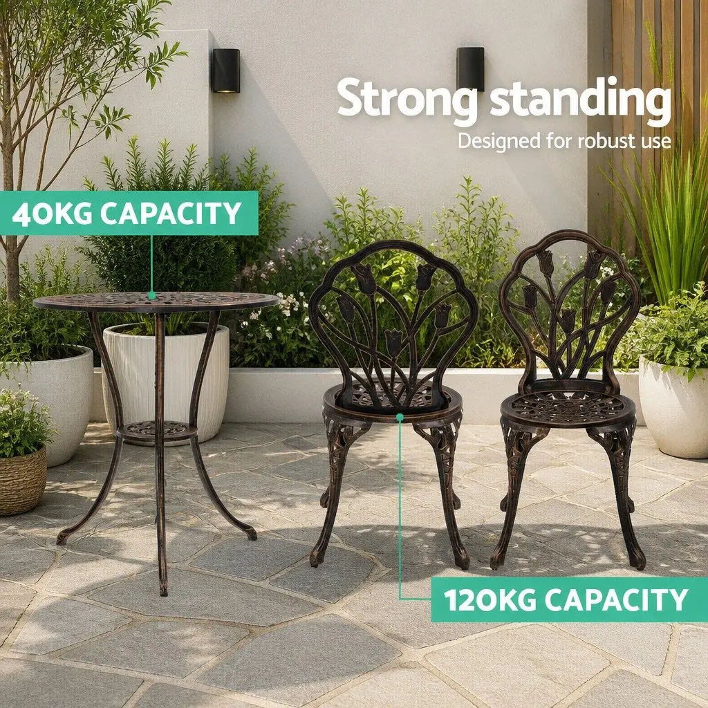 3PC Outdoor Bistro Set Bronze Patio Chairs Table Garden Furniture with Parasol