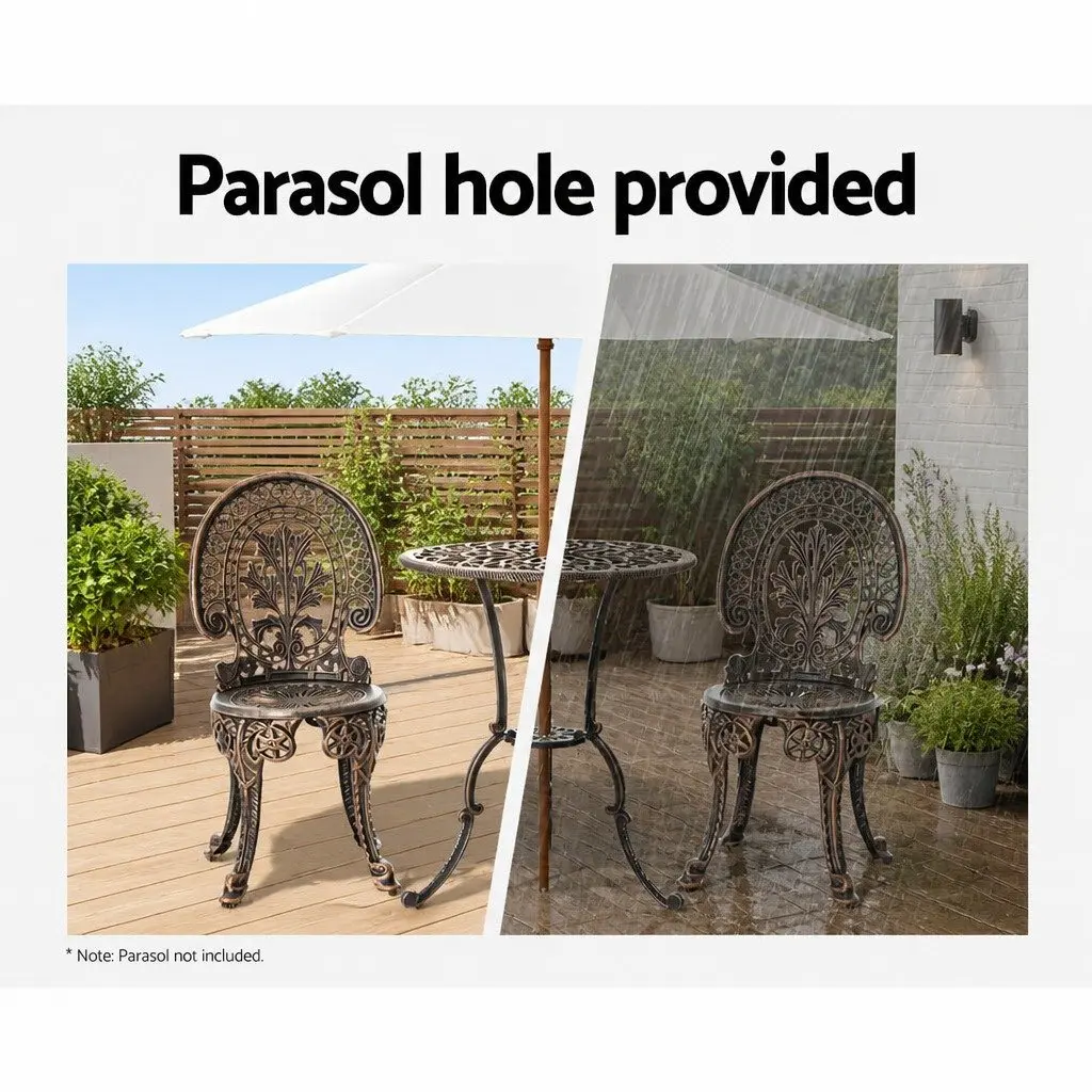 3PC Outdoor Bistro Set Cast Aluminium Table and Chairs Weather Resistant Bronze