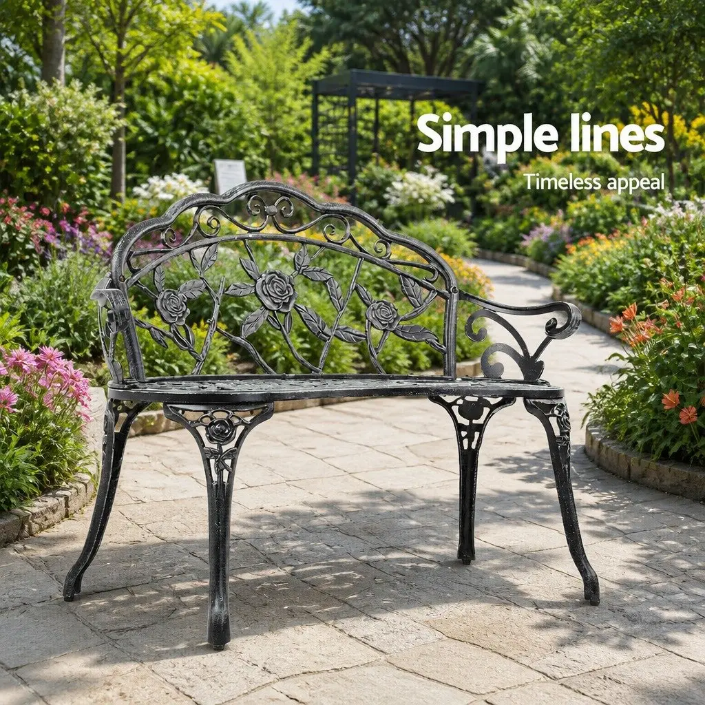 Garden Bench Cast Aluminium 100cm Vintage Green Outdoor Patio Chair