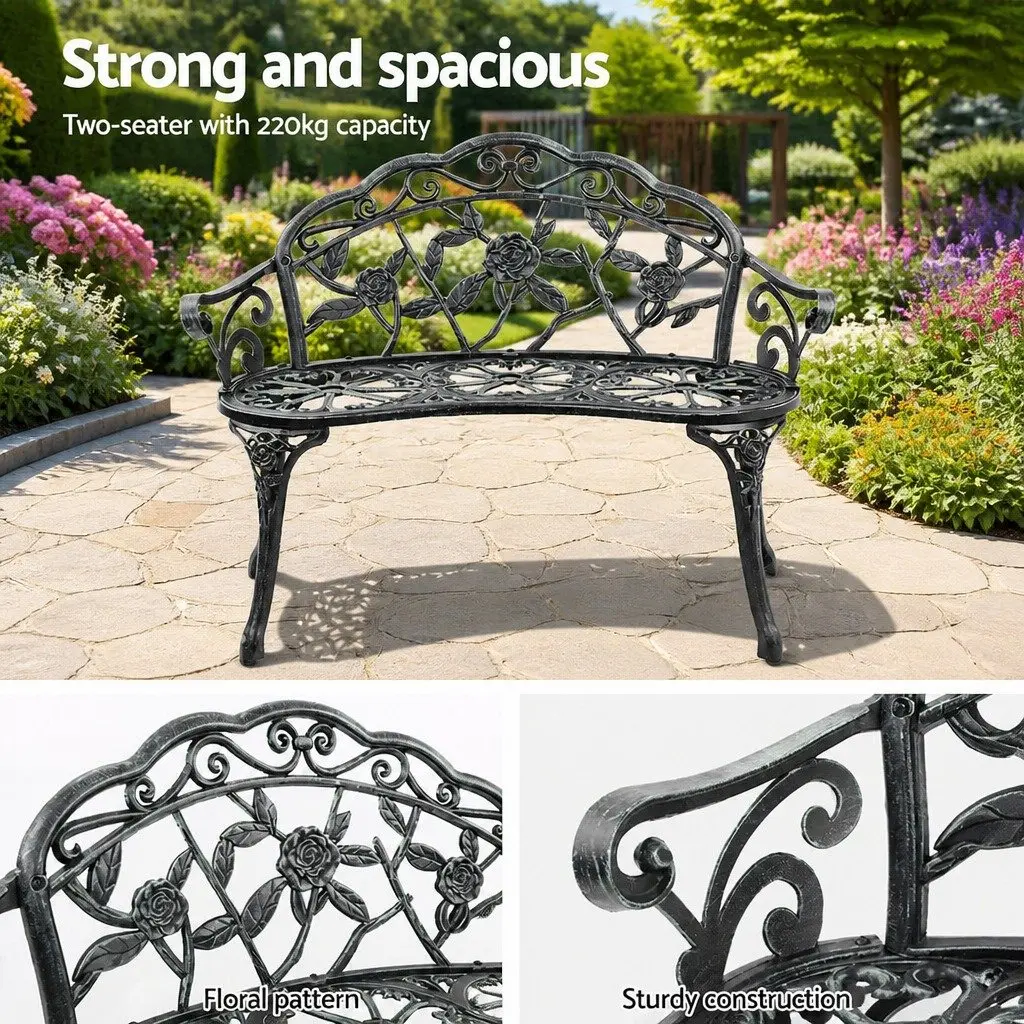 Garden Bench Cast Aluminium 100cm Vintage Green Outdoor Patio Chair