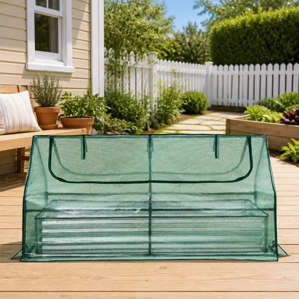 Raised Garden Bed Galvanised Steel 190 x 90 x 90 cm Green and Silver with Greenhouse Cover