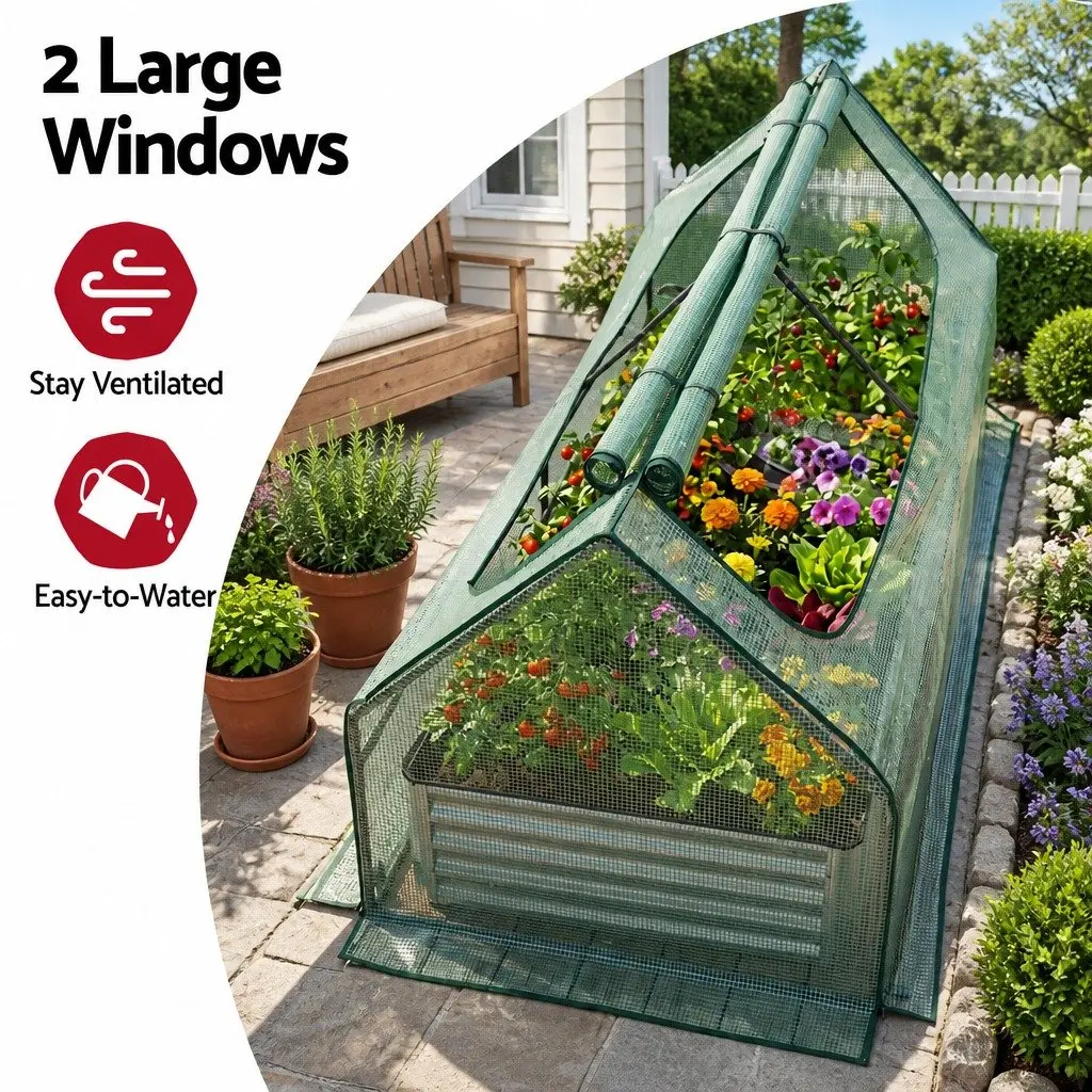 Raised Garden Bed Galvanised Steel 190 x 90 x 90 cm Green and Silver with Greenhouse Cover